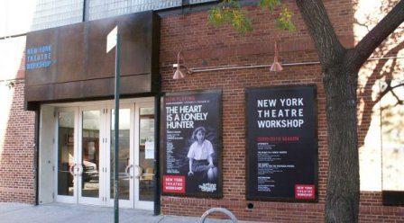 New York Theatre Workshop entrance with posters.